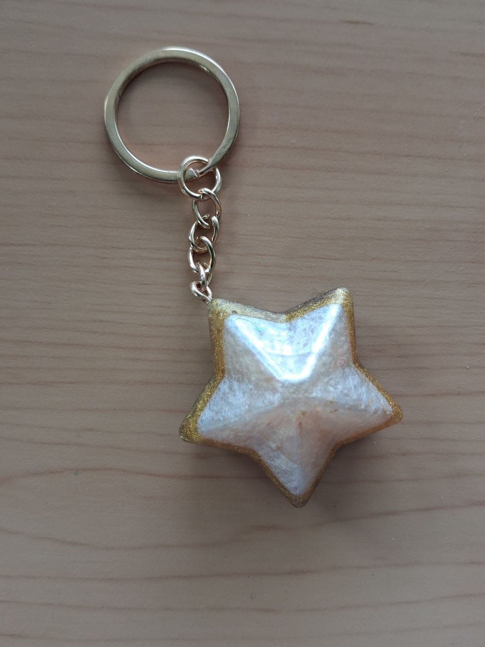 Star-Shaped Hand Crafted Resin Pearl Keychain with Gold And Purple Trim